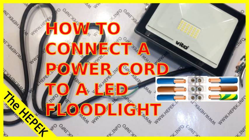 How to connect a power cord to a LED floodlight